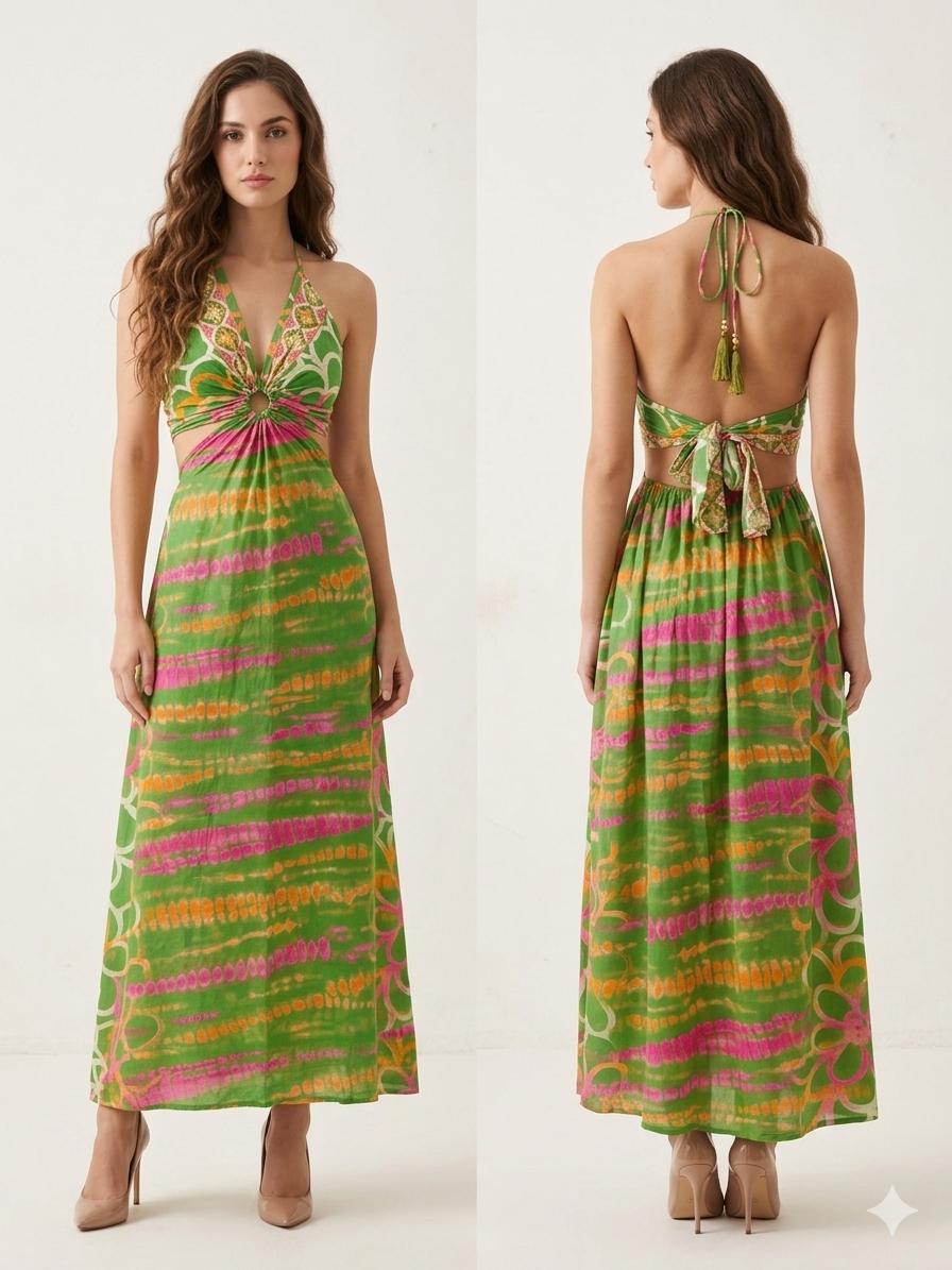 Tropical Mirage Cut-Out Maxi Dress
