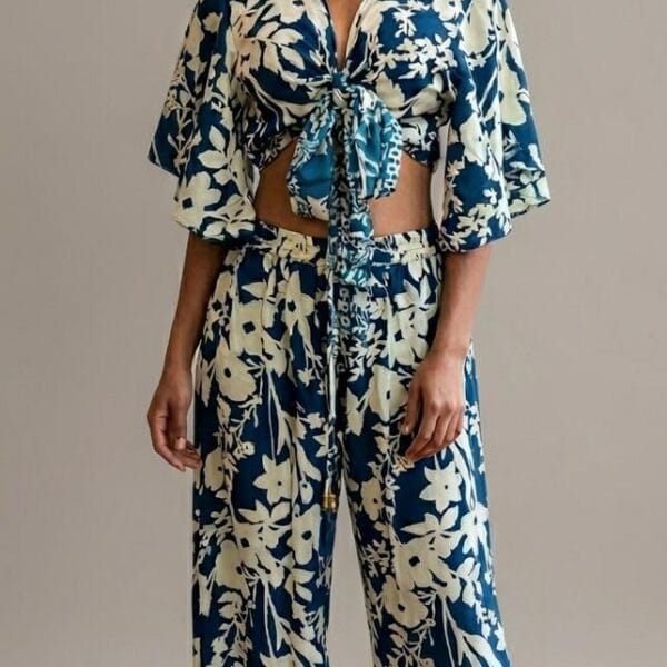 Coastal Floral Kimono Two-Piece Set