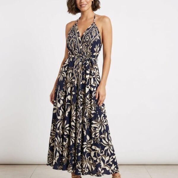 Midnight Garden Halter Maxi Dress