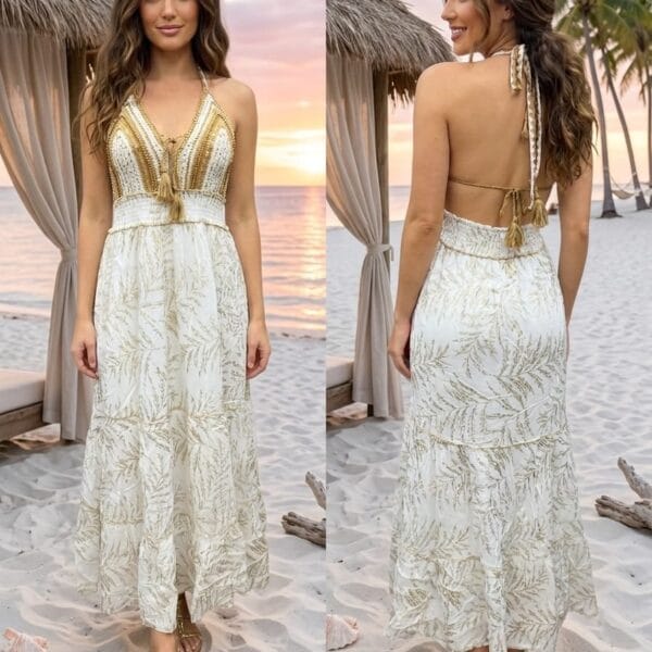 Emerald Isle Beaded Crochet Maxi Dress