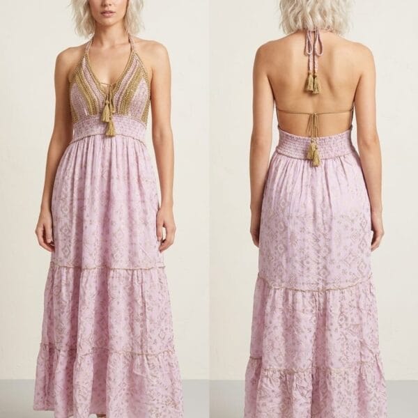 Ruby Floral Beaded Crochet Maxi Dress