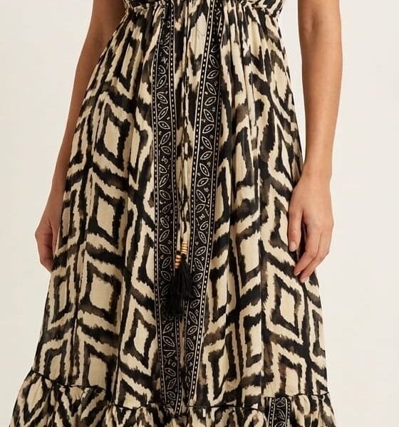 Rose Petal Tassel Tie Maxi Dress