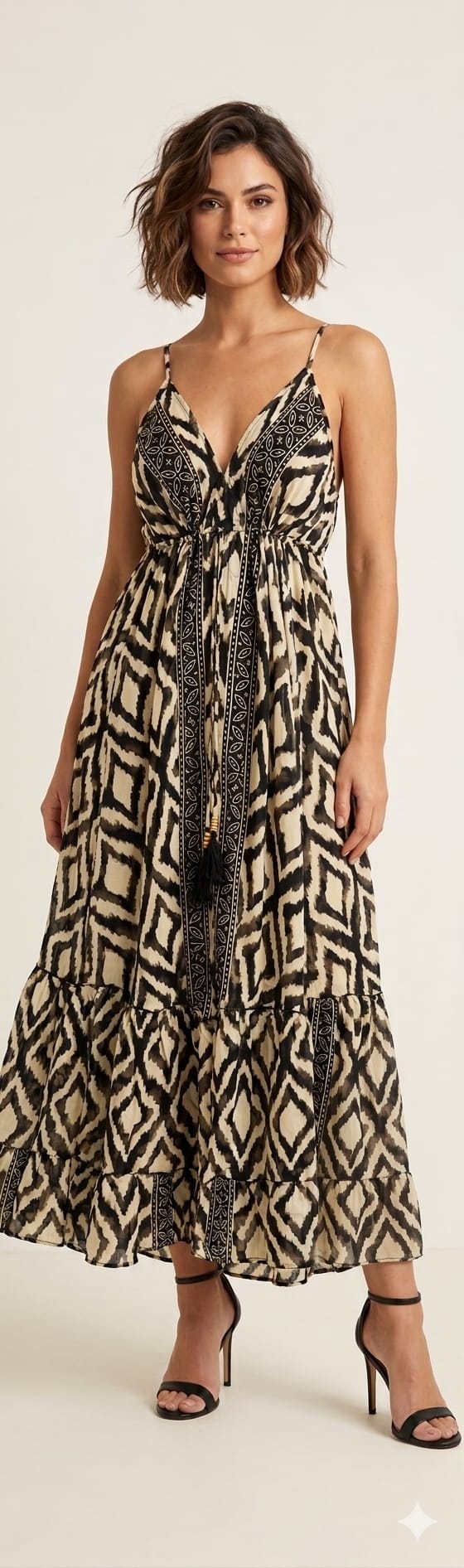 Rose Petal Tassel Tie Maxi Dress