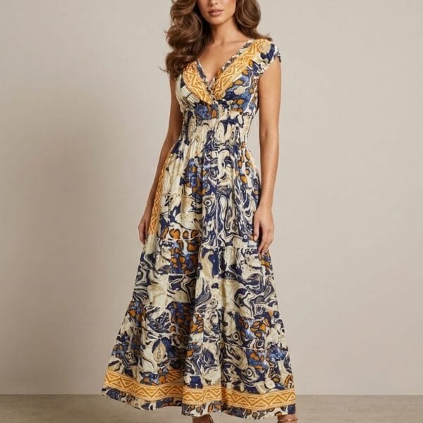 Onyx Shadow Ruffle Sleeve Maxi Dress