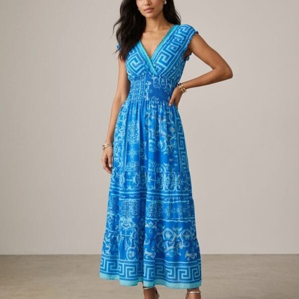 Ocean Breeze Ruffle Sleeve Maxi Dress