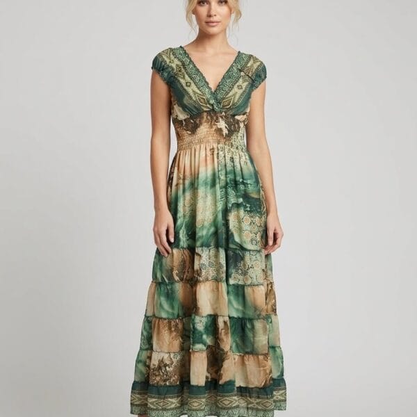 Forest Trail Ruffle Sleeve Maxi Dress