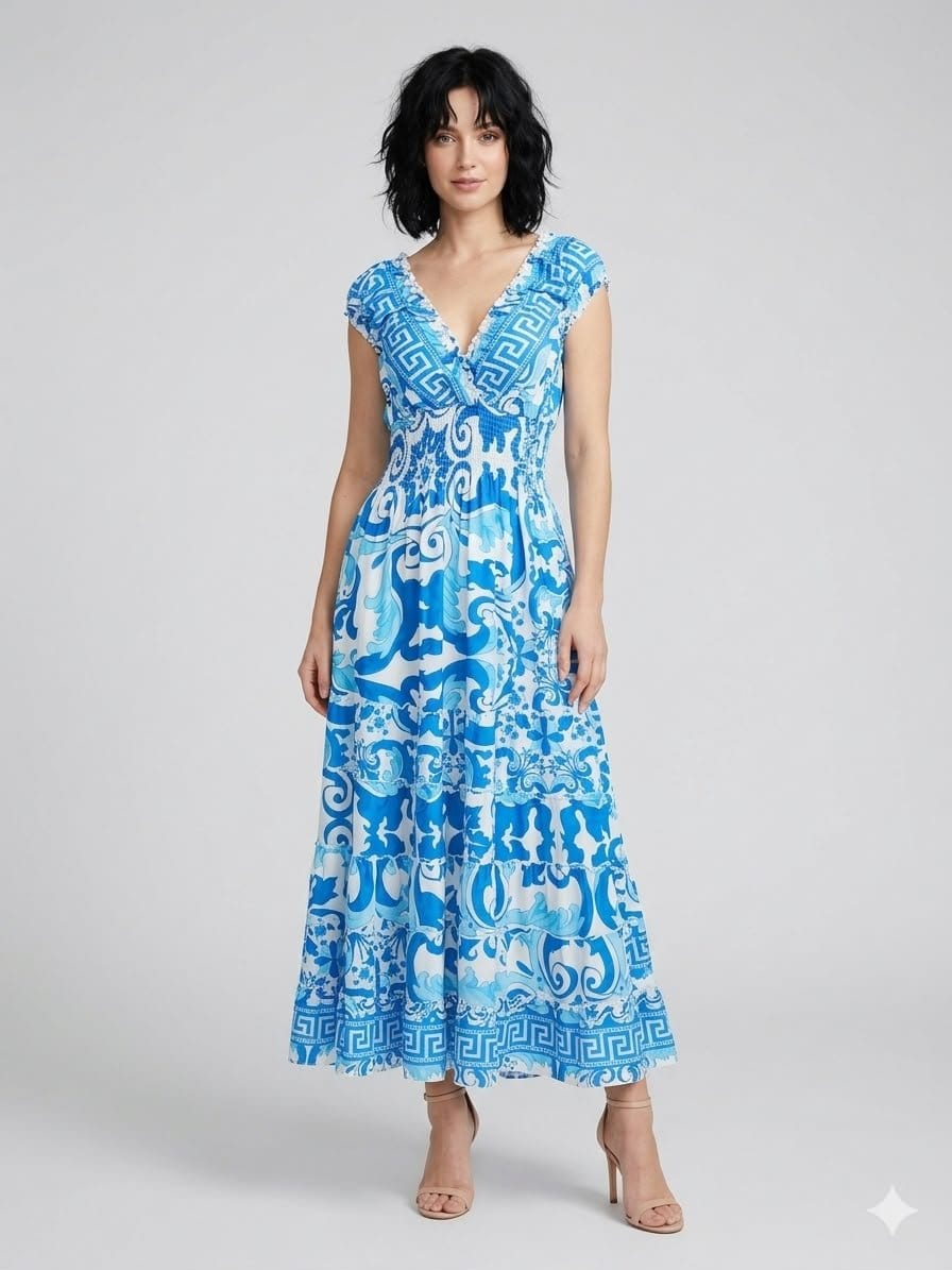 Fern Valley Ruffle Sleeve Maxi Dress