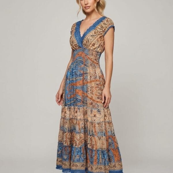 Sienna Dusk Ruffle Sleeve Maxi Dress