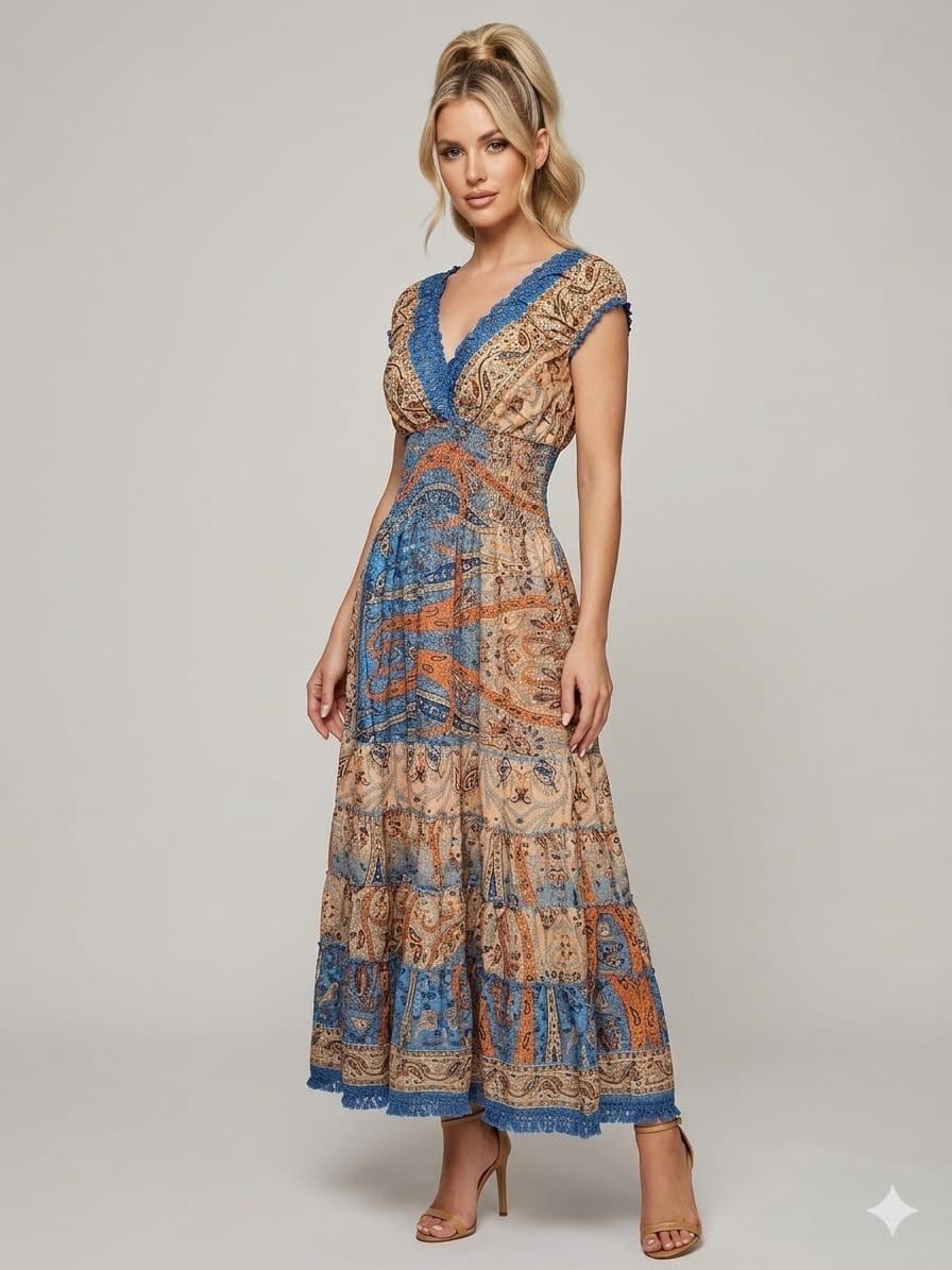 Sienna Dusk Ruffle Sleeve Maxi Dress