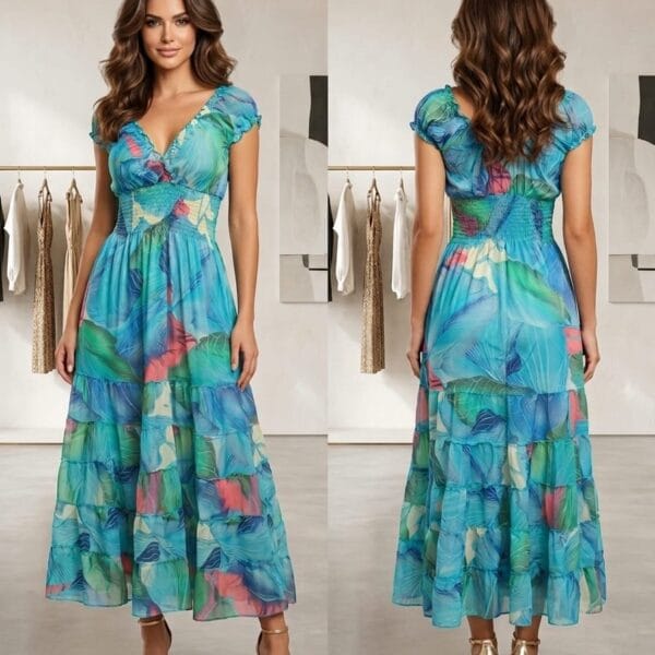 Mango Tango Ruffle Sleeve Maxi Dress