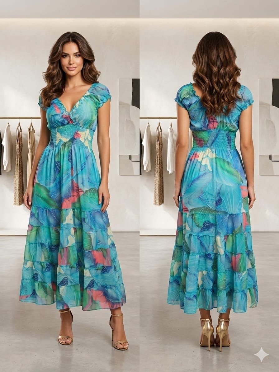 Mango Tango Ruffle Sleeve Maxi Dress
