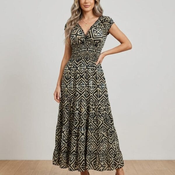 Mint Julep Ruffle Sleeve Maxi Dress