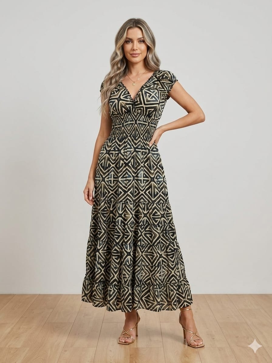 Mint Julep Ruffle Sleeve Maxi Dress