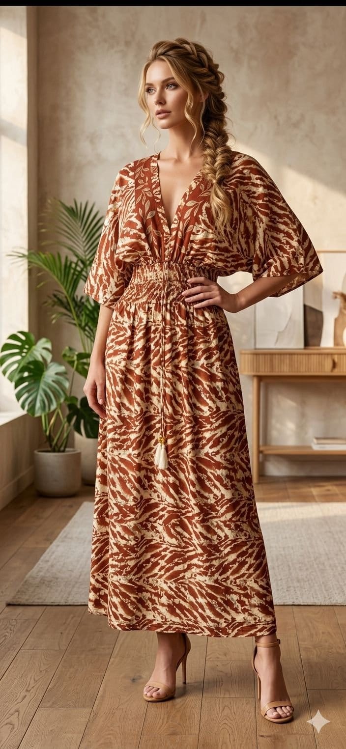 Vintage Rose Kimono Maxi Dress