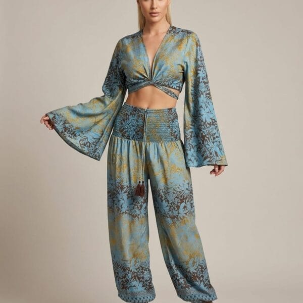 Starlit Shore Wrap Top & Wide Leg Pants Set