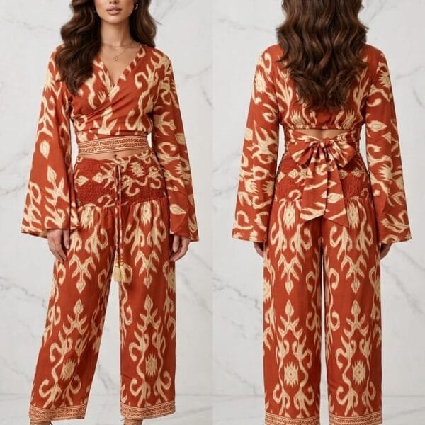 Sunlit Meadow Wrap Top & Wide Leg Pants Set