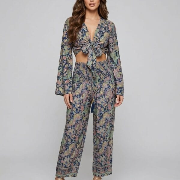 Twilight Bloom Wrap Top & Wide Leg Pants Set