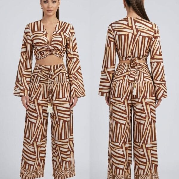 Coastline Breeze Wrap Top & Wide Leg Pants Set