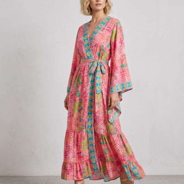 Lagoon Blue Kimono Wrap Maxi Dress