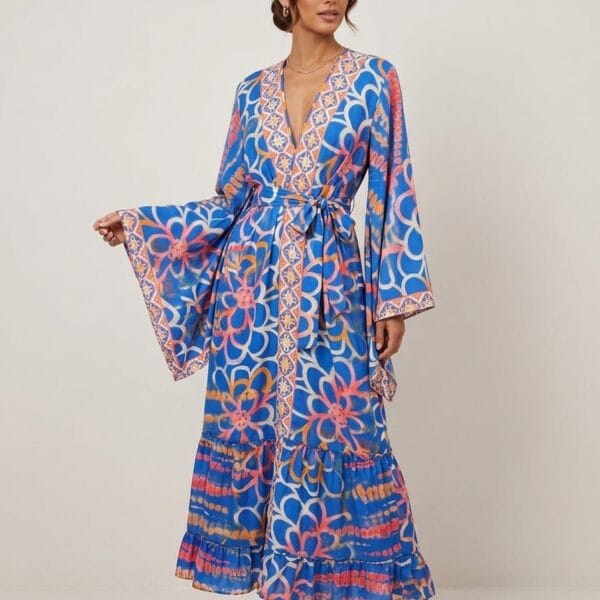 Wild Bloom Kimono Wrap Maxi Dress