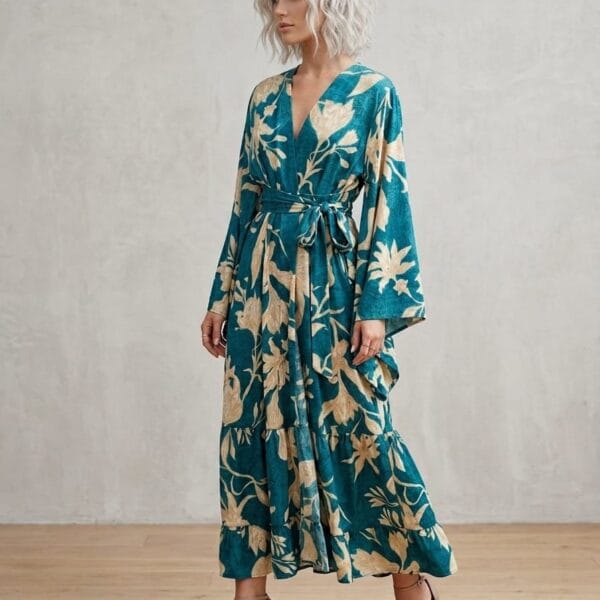 Desert Rose Kimono Wrap Maxi Dress