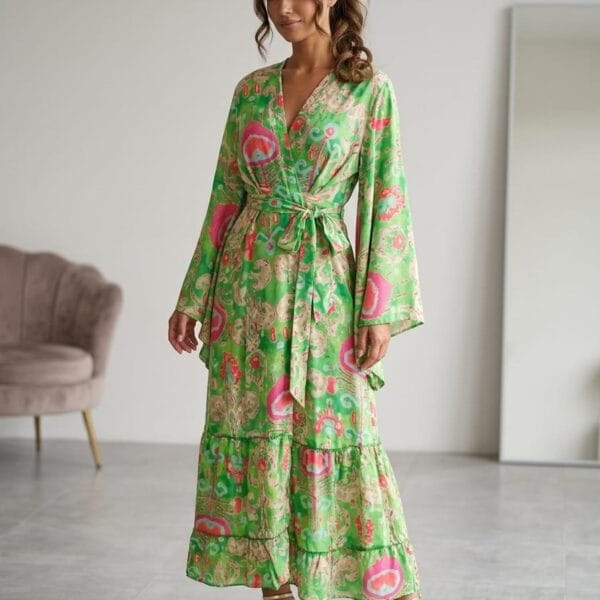 Moroccan Spice Kimono Wrap Maxi Dress