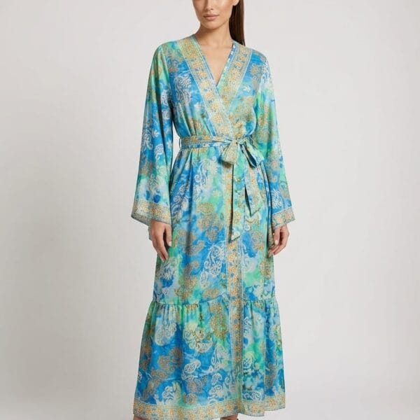 Tuscan Sun Kimono Wrap Maxi Dress