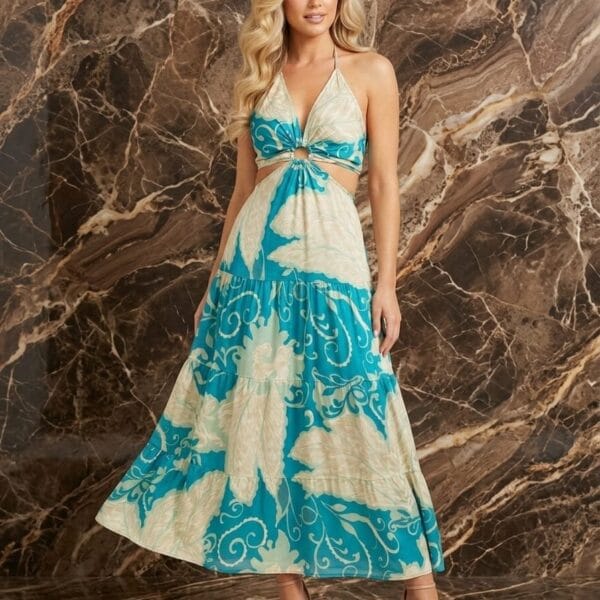 Seville Orange Halter Cutout Maxi Dress