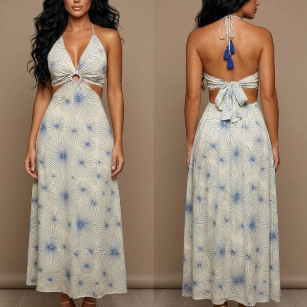 Venice Dusk Halter Cutout Maxi Dress