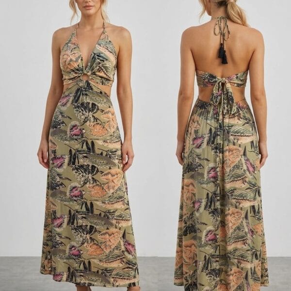 Mykonos Wave Halter Cutout Maxi Dress