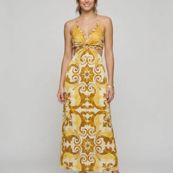 Porto Wine Halter Cutout Maxi Dress