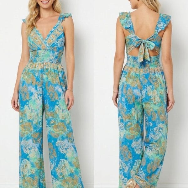 Crete Azure Ruffle Strap Jumpsuit