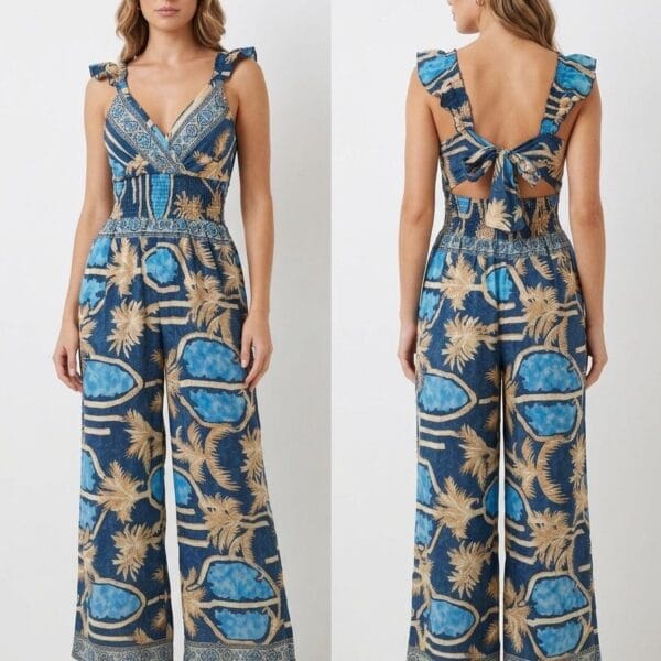 Zanzibar Night Ruffle Strap Jumpsuit