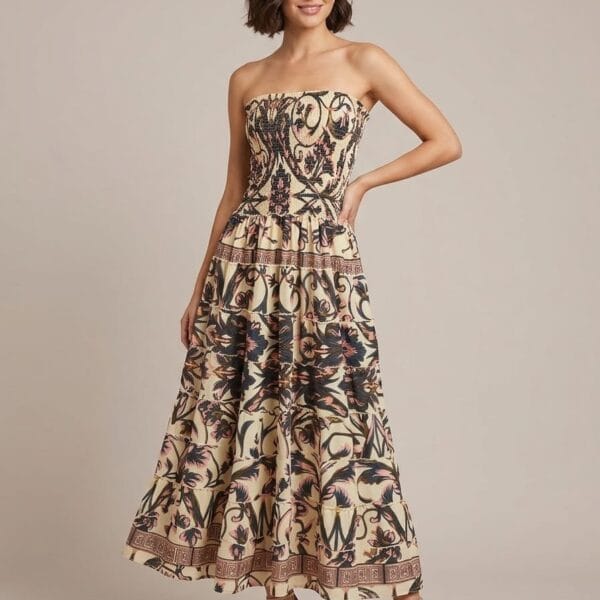 Jaipur Rose Strapless Tiered Maxi Dress