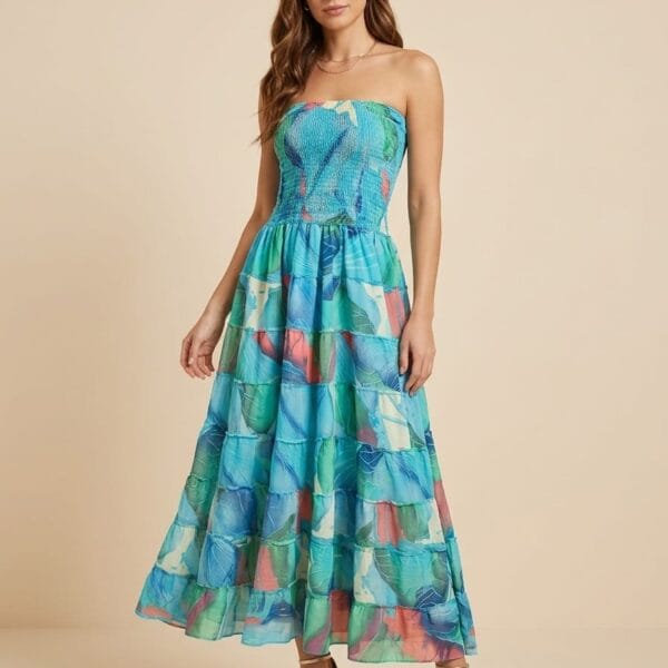 Mumbai Monsoon Strapless Tiered Maxi Dress
