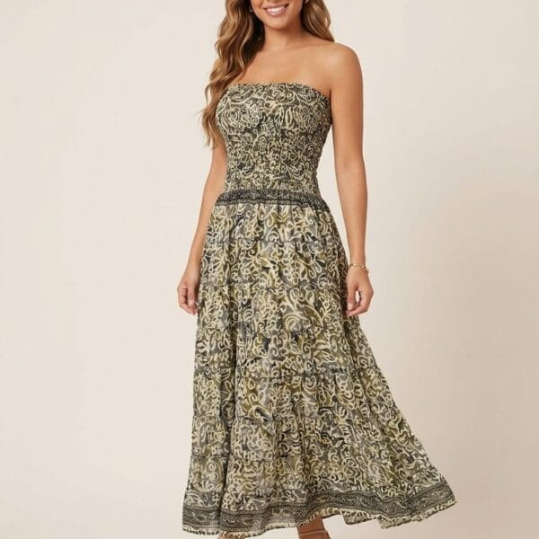 Delhi Saffron Strapless Tiered Maxi Dress