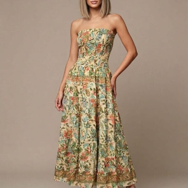 Nepal Dawn Strapless Tiered Maxi Dress