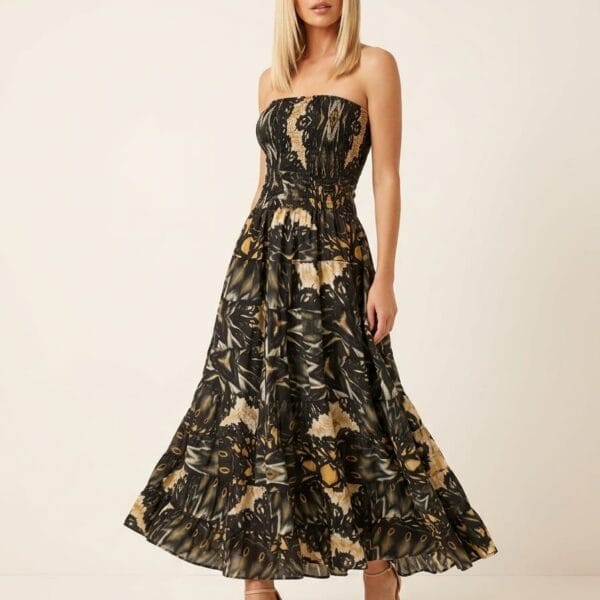 Bali Temple Strapless Tiered Maxi Dress
