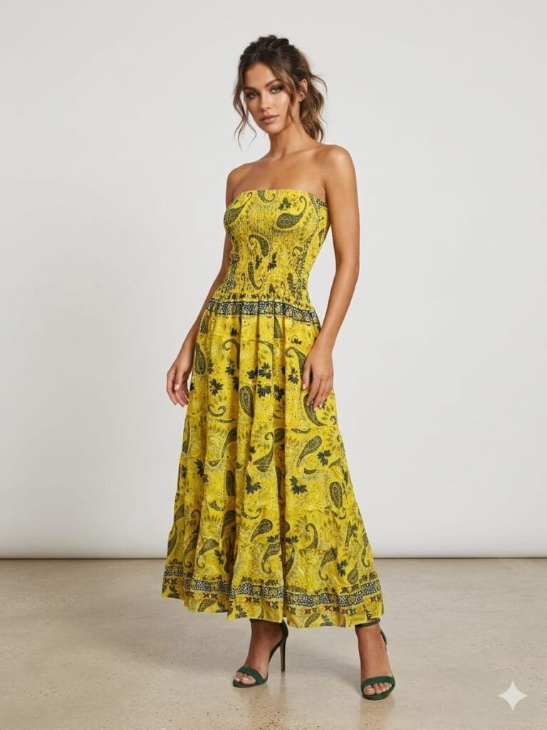 Borneo Emerald Strapless Tiered Maxi Dress