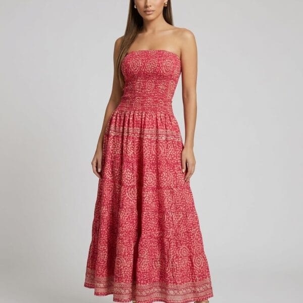 Phuket Pearl Strapless Tiered Maxi Dress