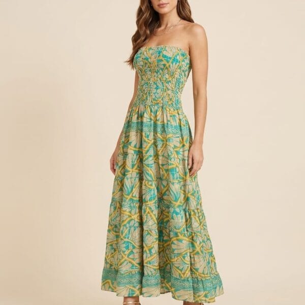 Sri Lanka Tea Strapless Tiered Maxi Dress
