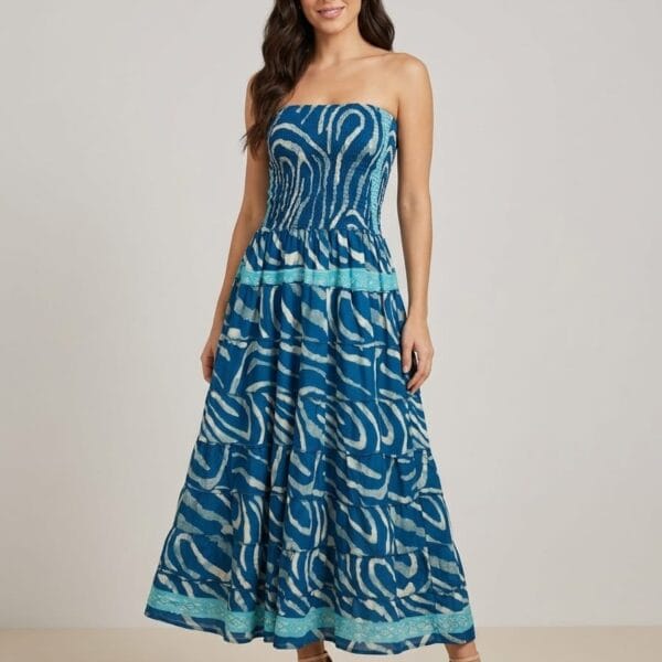 Seychelles Coral Strapless Tiered Maxi Dress