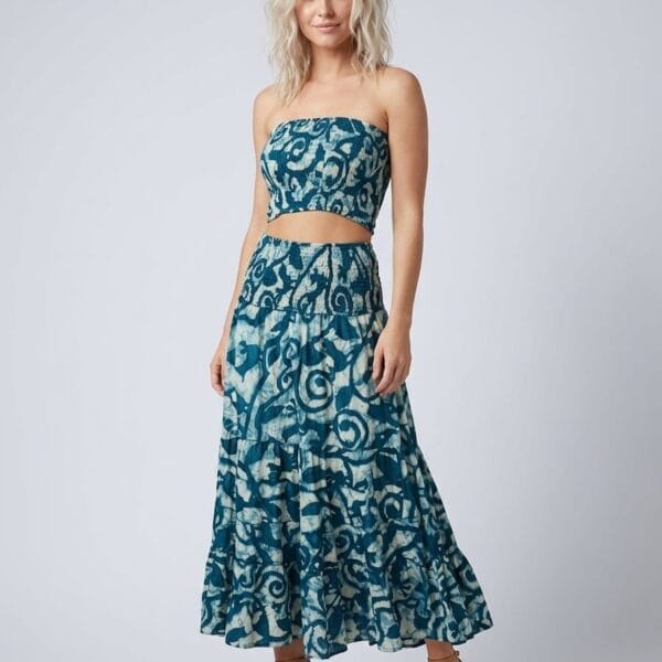 Caribbean Blue Tube Top & Maxi Skirt Set