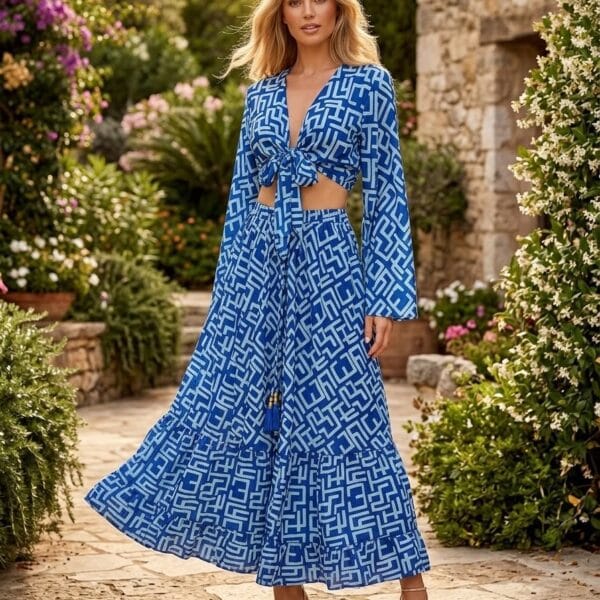 Monaco Pearl Tie Front Top & Maxi Skirt Set