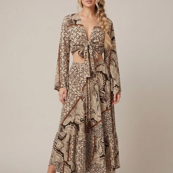 Nice Azure Tie Front Top & Maxi Skirt Set