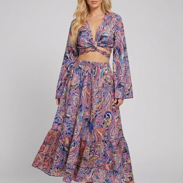 Côte Lavender Tie Front Top & Maxi Skirt Set