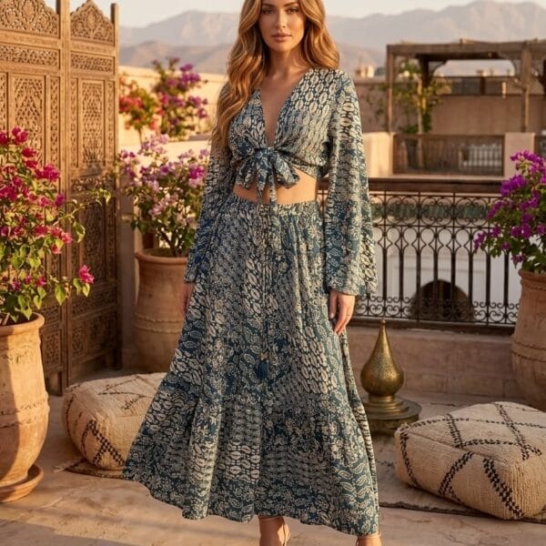 Vienna Waltz Tie Front Top & Maxi Skirt Set