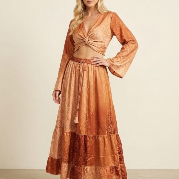 Budapest Glow Tie Front Top & Maxi Skirt Set