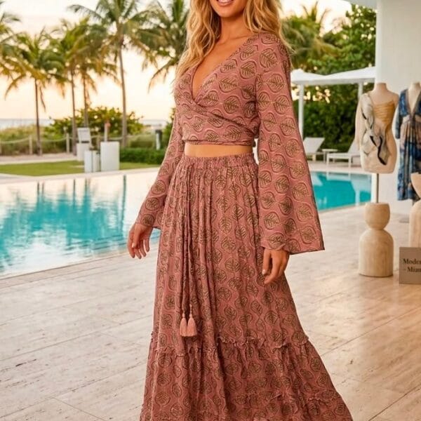 Istanbul Bazaar Tie Front Top & Maxi Skirt Set