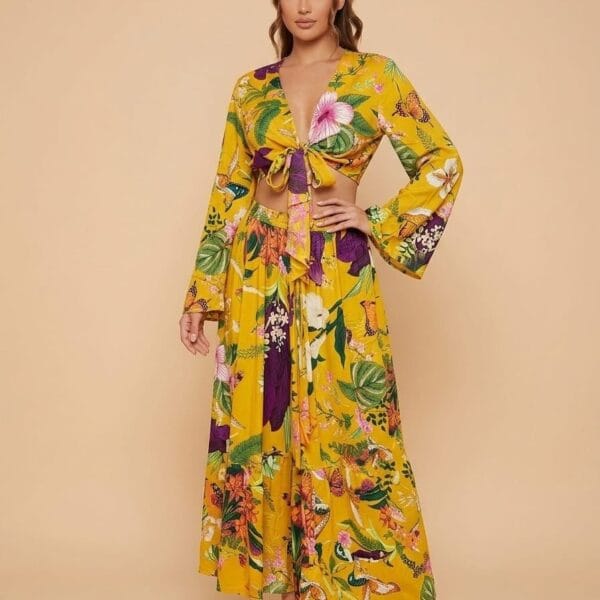Ephesus Gold Tie Front Top & Maxi Skirt Set